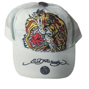 Ed Hardy White Cap with Colorful Tiger Design